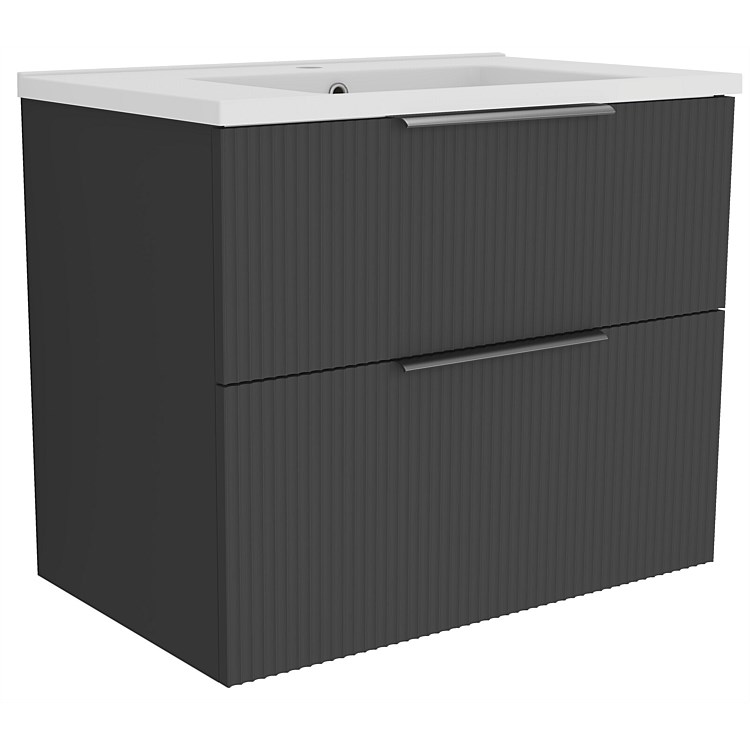 LeVivi Positano Vogue 750mm Wall-hung Vanity Double Drawer Matt Black LeVivi Positano Vogue 750mm Wall-hung Vanity Double Drawer Matt Black