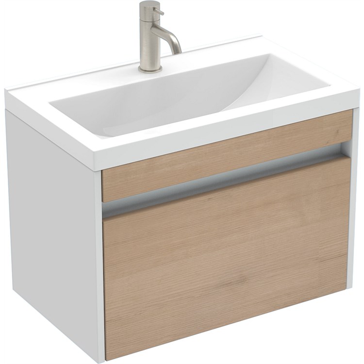 LeVivi Capri 600mm Slim Wall-Hung Vanity White/Ranfurly Oak