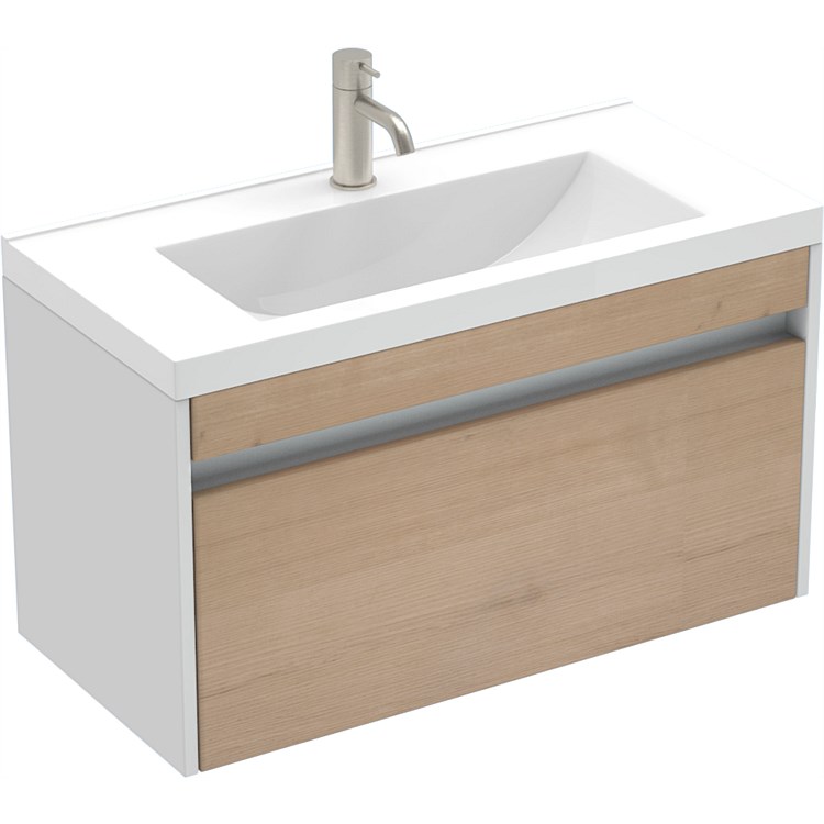 LeVivi Capri 750mm Slim Wall-Hung Vanity White/Ranfurly Oak