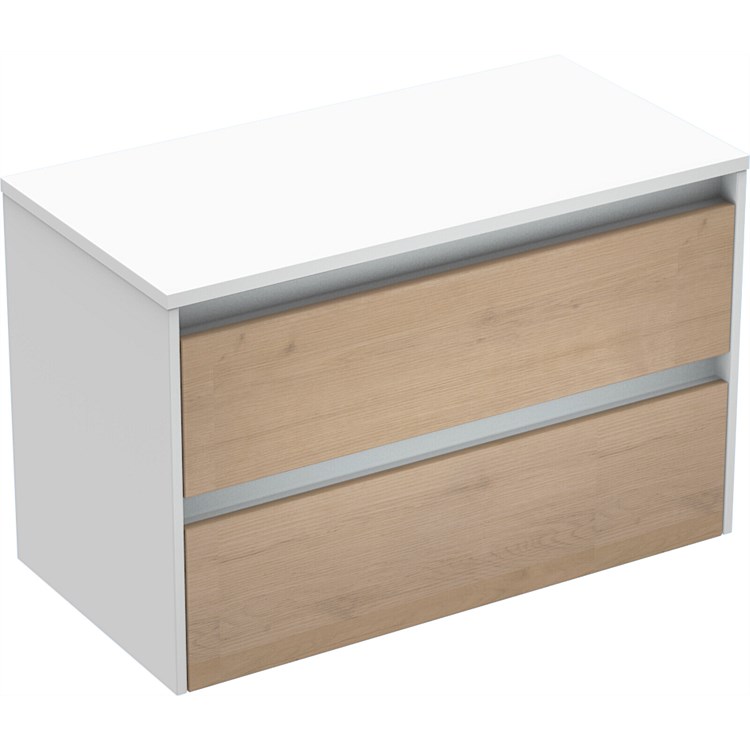 LeVivi Capri 900mm Solid Surface Wall-Hung Vanity White Ranfurly Oak