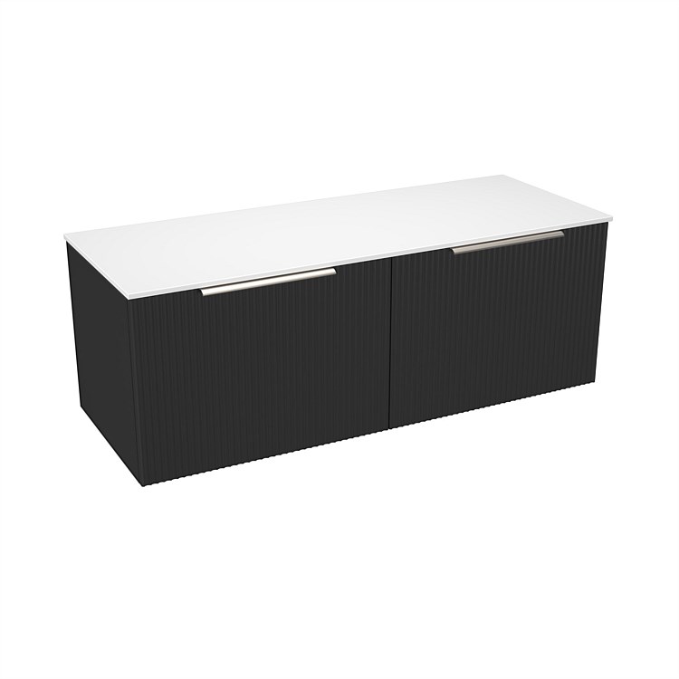 LeVivi Positano 1200mm Solid Surface Wall-Hung Vanity Side By Side Double Drawers Matt Black