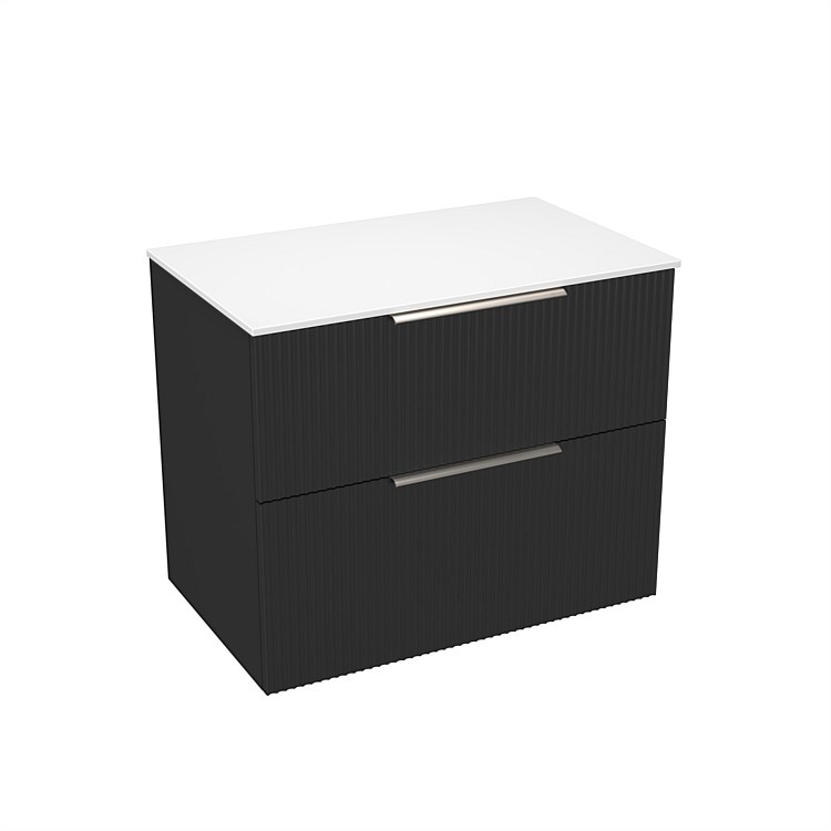 LeVivi Positano 750mm Solid Surface Wall-Hung Vanity Double Drawer Matt Black