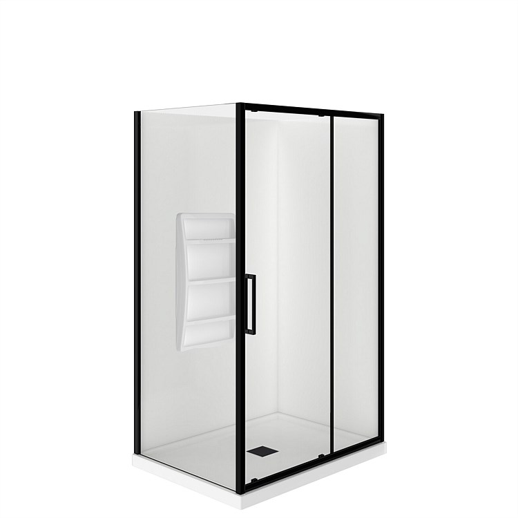 Levivi Kingston Square 1200x800mm 2 Sided RH Moulded Wall Shower Enclosure with Centre Waste Black