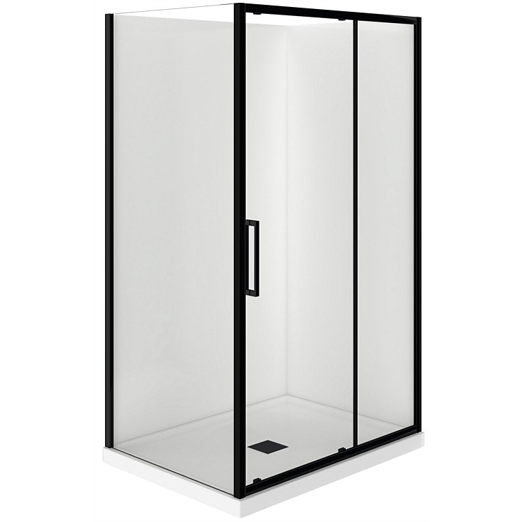 Levivi Kingston Square 1200x800mm 2 Sided RH Flat Wall Shower Enclosure with Centre Waste Black