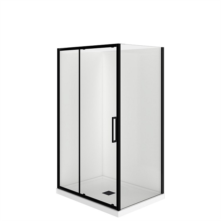 Levivi Kingston Square 1200x800mm 2 Sided LH Flat Wall Shower Enclosure with Centre Waste Black