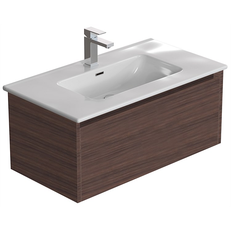 LeVivi Cibolo 900mm 1 drawer Wall-Hung Vanity Walnut