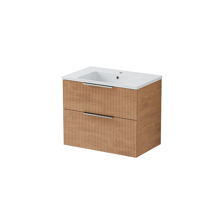 LeVivi Positano Wall Hung 750mm Vanity Solid Surface Double Drawer Devon Oak