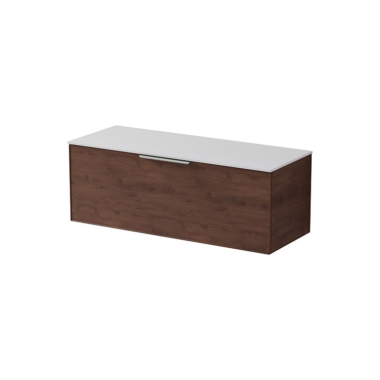 LeVivi Positano Edge 1200mm Wall-Hung Solid Surface Single Drawer Vanity Walnut