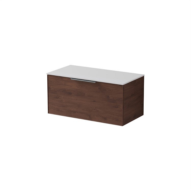 LeVivi Positano Edge 900mm Wall-Hung Solid Surface Single Drawer Vanity Walnut