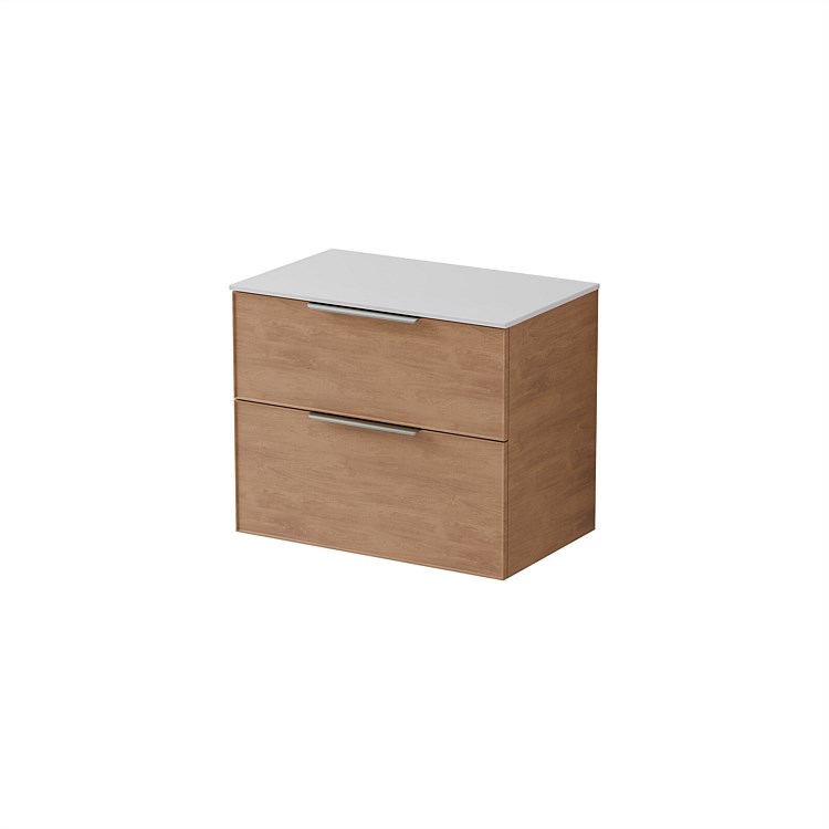 LeVivi Positano Edge 750mm Wall-Hung Solid Surface Double Drawer Vanity Devon Oak