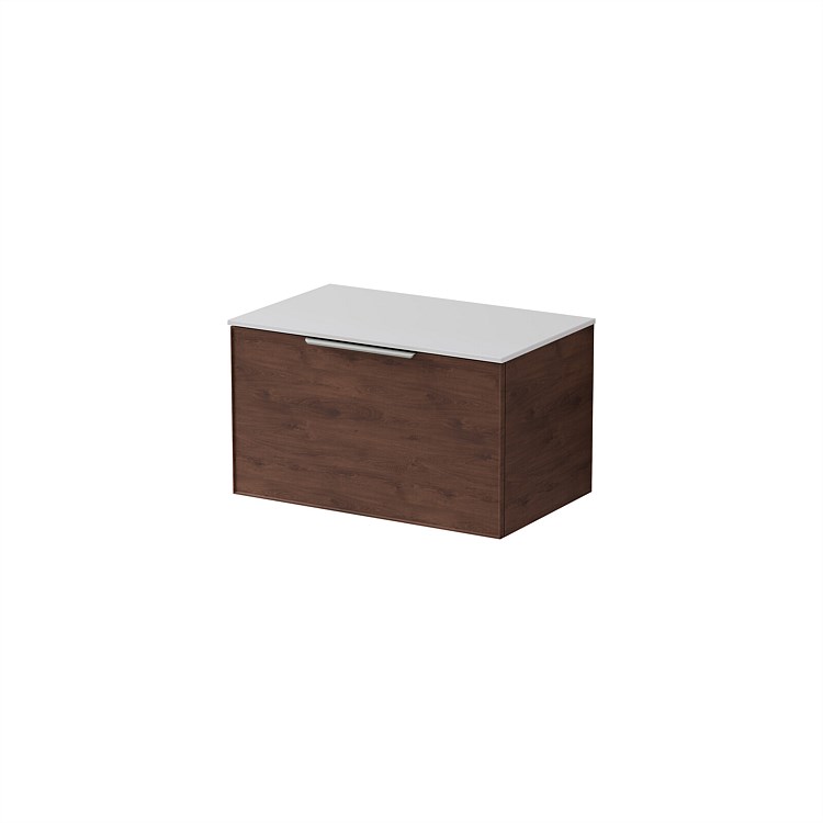 LeVivi Positano Edge 750mm Wall-Hung Solid Surface Single Drawer Vanity Walnut