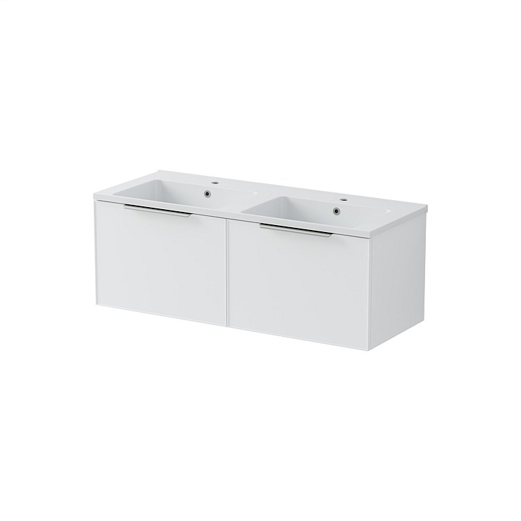 LeVivi Positano Edge Wall-Hung Vanity 1200mm Side By Side Drawers & Double Bowl Matt White