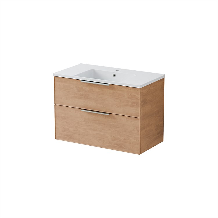 LeVivi Positano Edge Wall-Hung Vanity 900mm Double Drawer Devon Oak