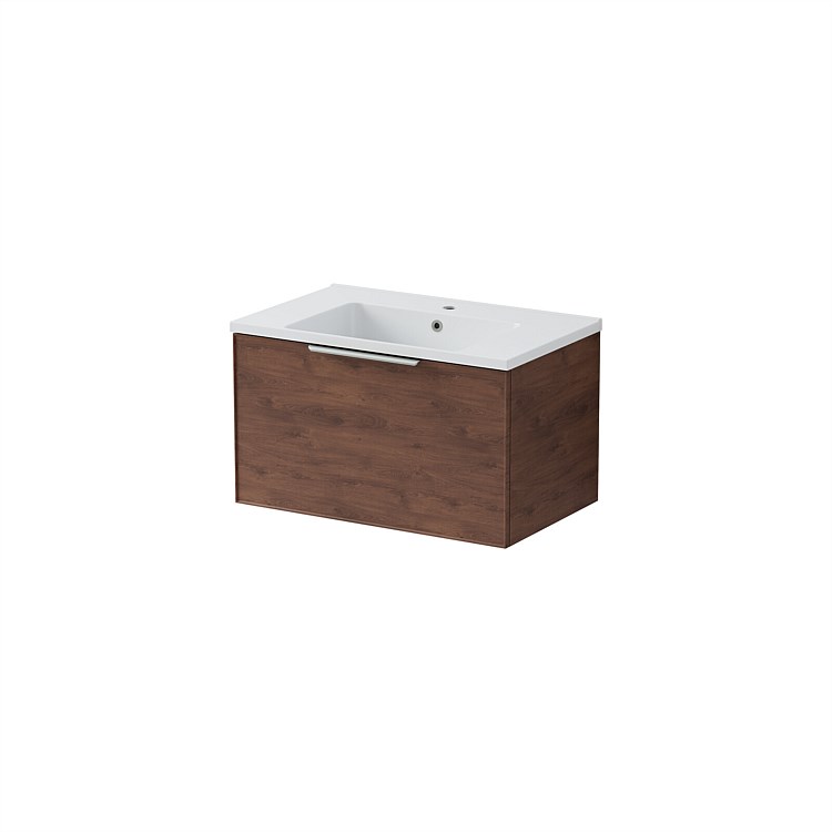 LeVivi Positano Edge Wall-Hung Vanity 750mm Single Drawer Walnut