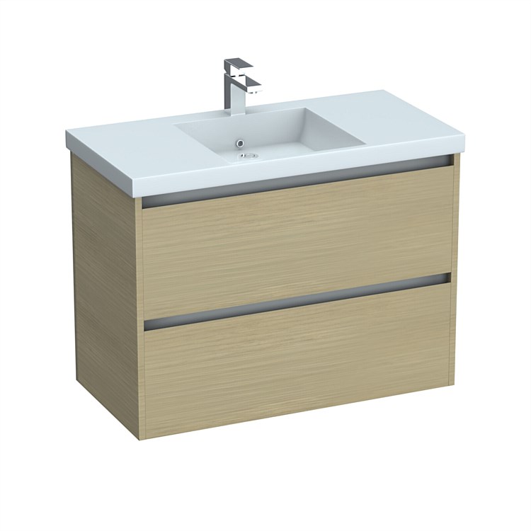 LeVivi Cibolo Neo 900mm Double Drawer Wall-Hung Vanity Light Oak