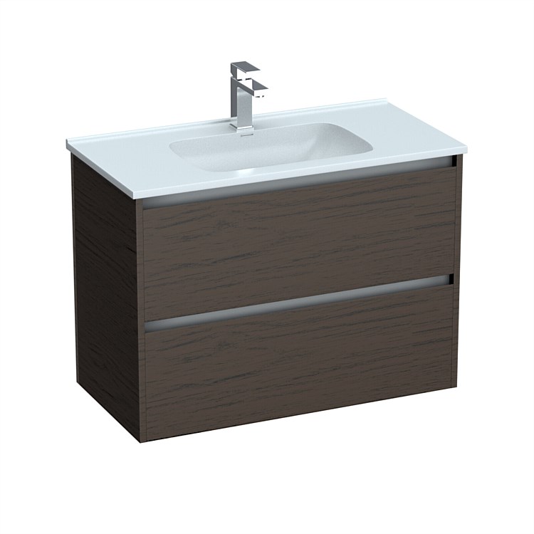 LeVivi Cibolo 900mm Double Drawer Wall-Hung Vanity Charred Oak