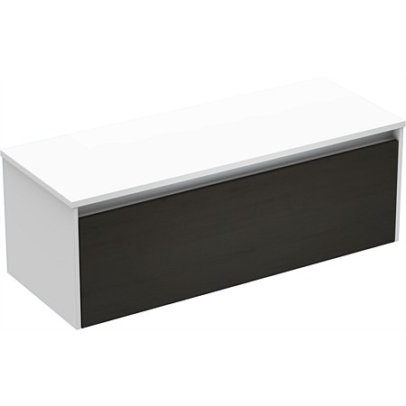 LeVivi Capri 1200mm Solid Surface Single Drawer Wall-Hung Vanity White Charred Oak