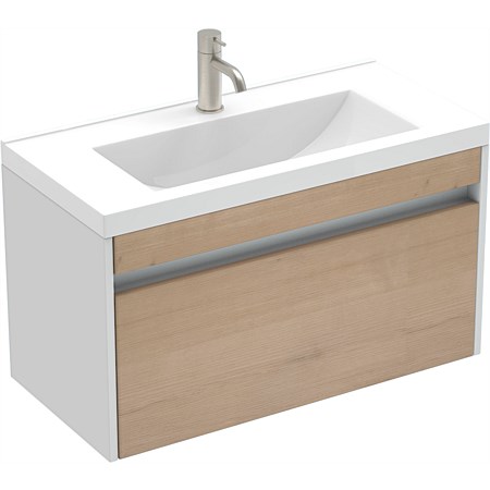 LeVivi Capri 750mm Slim Wall-Hung Vanity White/Ranfurly Oak