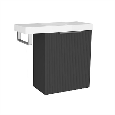 LeVivi Positano Extension 600mm Wall-hung Ensuite Vanity with Towel Rail & Left Hand Door Matt Black