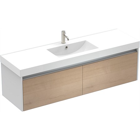 LeVivi Capri 1500mm Single Bowl 2 Drawer Wall-Hung Vanity White Ranfurly Oak
