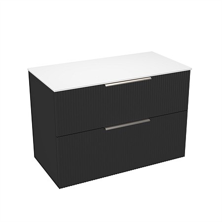 LeVivi Positano 900mm Solid Surface Wall-Hung Vanity Double Drawer Matt Black