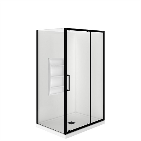 Levivi Kingston Square 1200x800mm 2 Sided RH Moulded Wall Shower Enclosure with Centre Waste Black