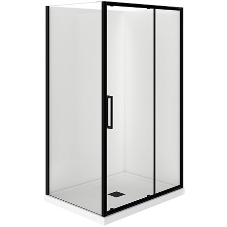 Levivi Kingston Square 1200x800mm 2 Sided RH Flat Wall Shower Enclosure with Centre Waste Black