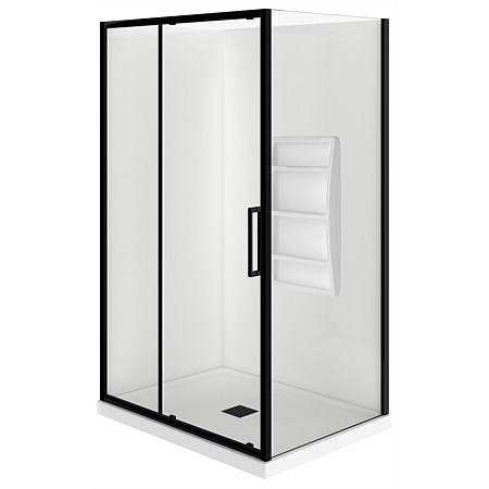 Levivi Kingston Square 1200x800mm 2 Sided LH Moulded Wall Shower Enclosure with Centre Waste Black