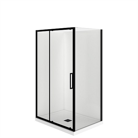 Levivi Kingston Square 1200x800mm 2 Sided LH Flat Wall Shower Enclosure with Centre Waste Black