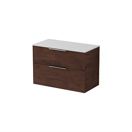 LeVivi Positano 900mm Solid Surface Double Drawer Vanity Walnut