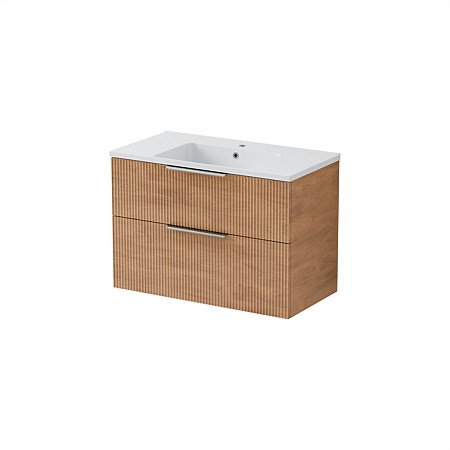 LeVivi Positano Wall Hung 900mm Vanity Solid Surface Double Drawer Devon Oak