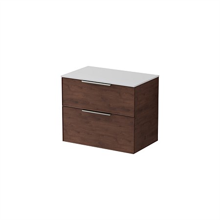LeVivi Positano Edge 750mm Wall-Hung Solid Surface Double Drawer Vanity Walnut