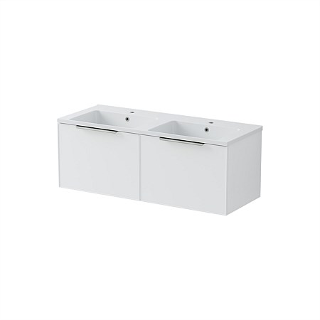 LeVivi Positano Edge Wall-Hung Vanity 1200mm Side By Side Drawers & Double Bowl Matt White
