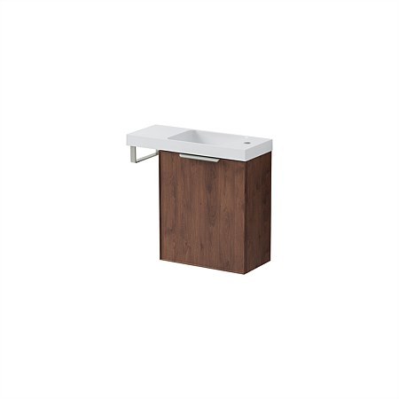 LeVivi Positano Edge 600mm Leftt Hand Wall Hung Ensuite Vanity Walnut