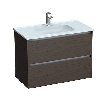 LeVivi Cibolo 900mm Double Drawer Wall-Hung Vanity Charred Oak