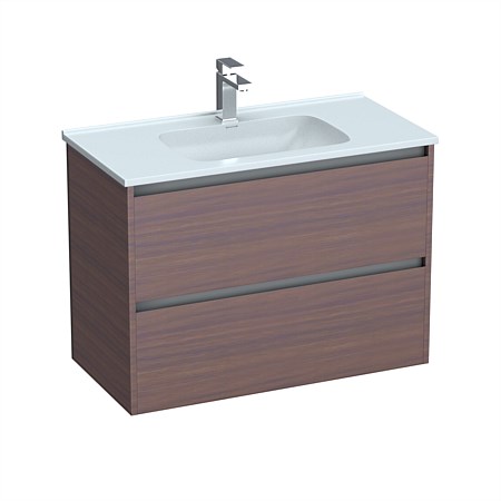 LeVivi Cibolo 900mm Double Drawer Wall-Hung Vanity Walnut