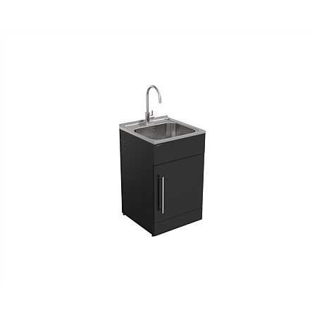 Supertub Standard Laundry Tub with Stainless Steel Gooseneck Stainless Steel Tap Black